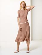 Marks & Spencer Textured Knitted Midi Skirt Light Tan Mix
