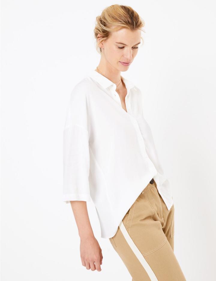 Marks & Spencer Oversized Button Detailed 3/4 Sleeve Shirt Ivory