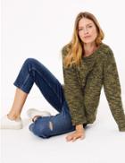 Marks & Spencer Pure Cotton Boucle Sweatshirt Moss Green