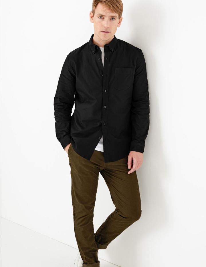 Marks & Spencer Pure Cotton Oxford Shirt With Pocket Black