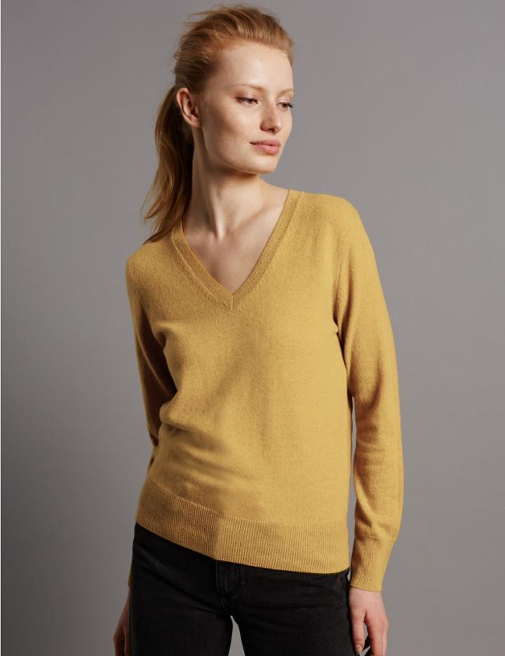 Marks & Spencer Pure Cashmere V-neck Jumper Mustard