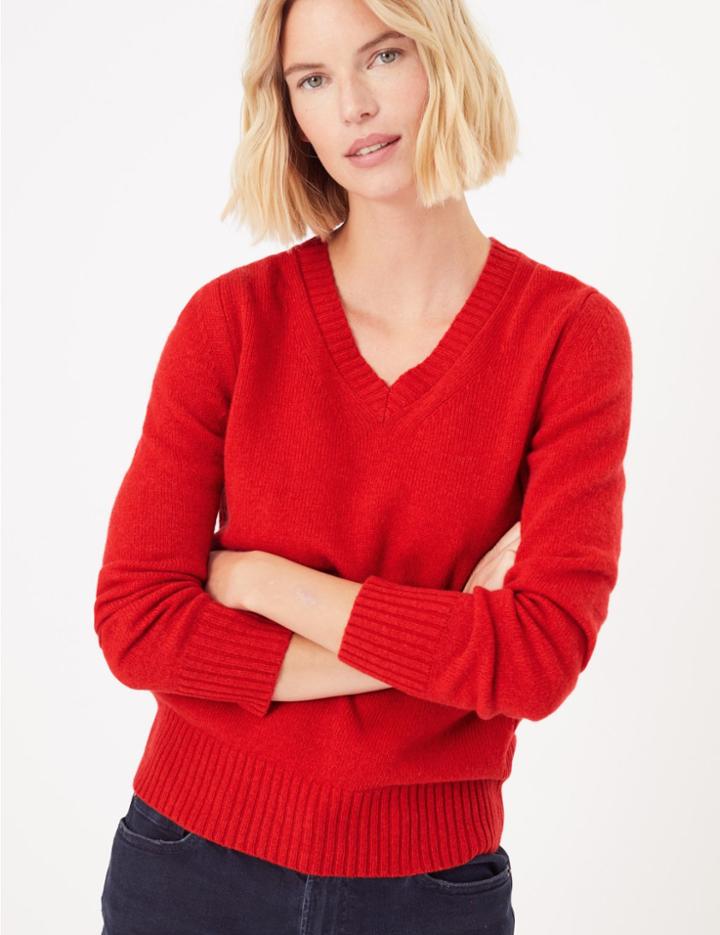 Marks & Spencer Wool Rich V-neck Jumper Chilli