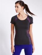 Marks & Spencer Performance Track Print T-shirt Black Mix