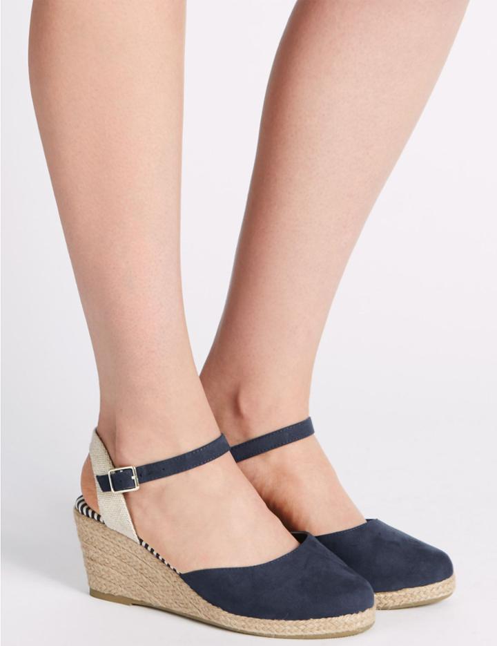 Marks & Spencer Wide Fit Wedge Heel Closed Toe Espadrilles Navy