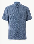 Marks & Spencer Relaxed Fit Printed Shirt Blue