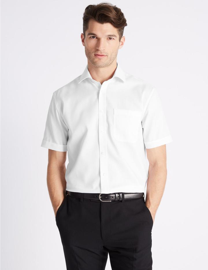 Marks & Spencer Short Sleeve Non-iron Twill Tailored Fit Shirt White