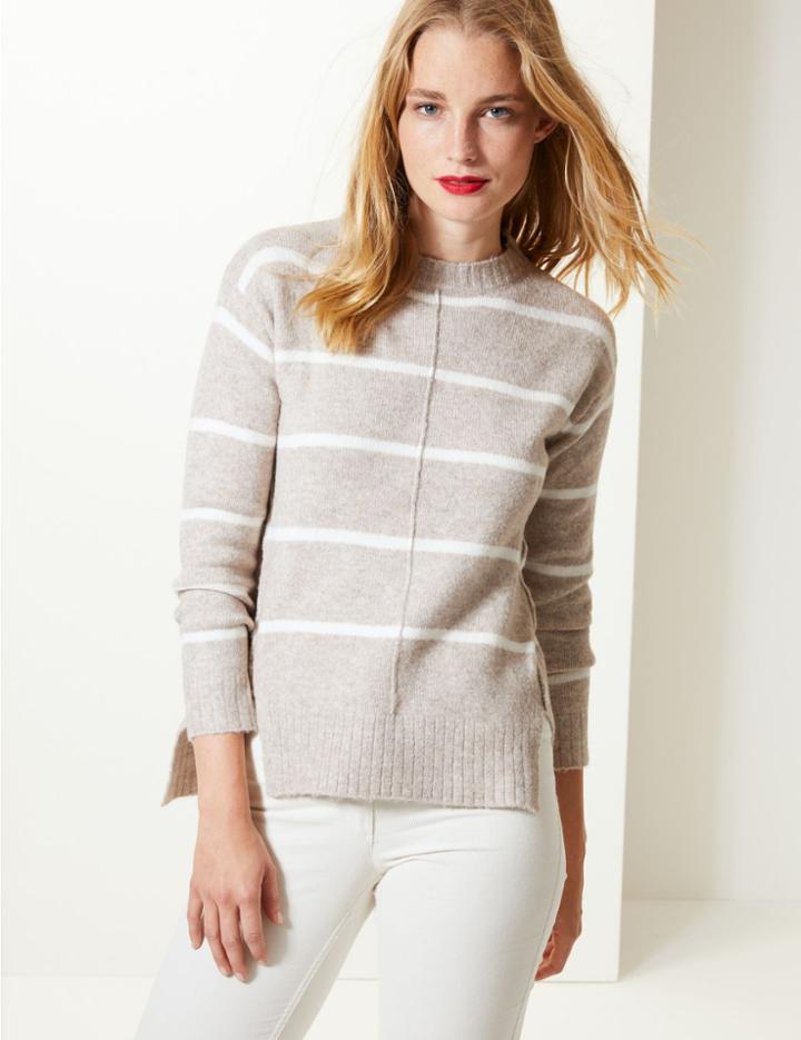 Marks & Spencer Striped Round Neck Jumper Mole Mix