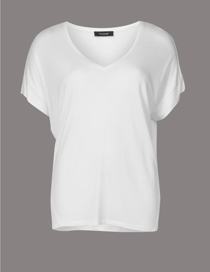 Marks & Spencer V-neck Short Sleeve T-shirt White