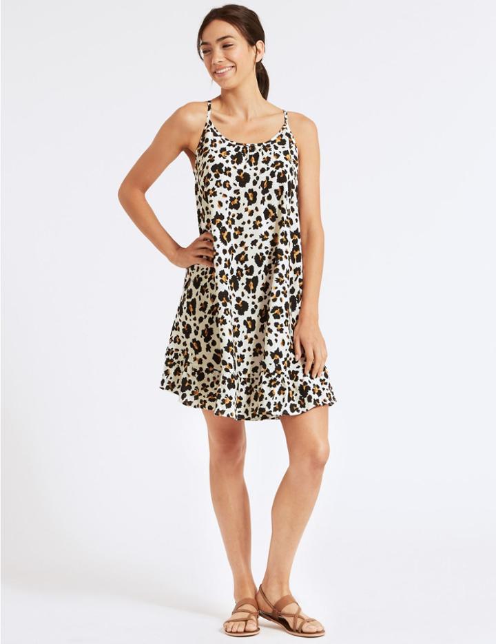 Marks & Spencer Animal Print Woven Beach Dress Cream Mix