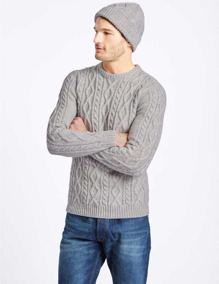 Marks & Spencer Cable Jumper With Hat Light Grey Mix