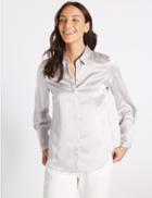Marks & Spencer Satin Long Sleeve Shirt Silver