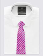 Marks & Spencer Pure Silk Striped Tie Magenta Mix