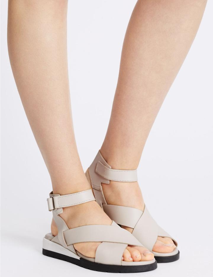 Marks & Spencer Leather Flatform Riptape Sporty Sandals Blush