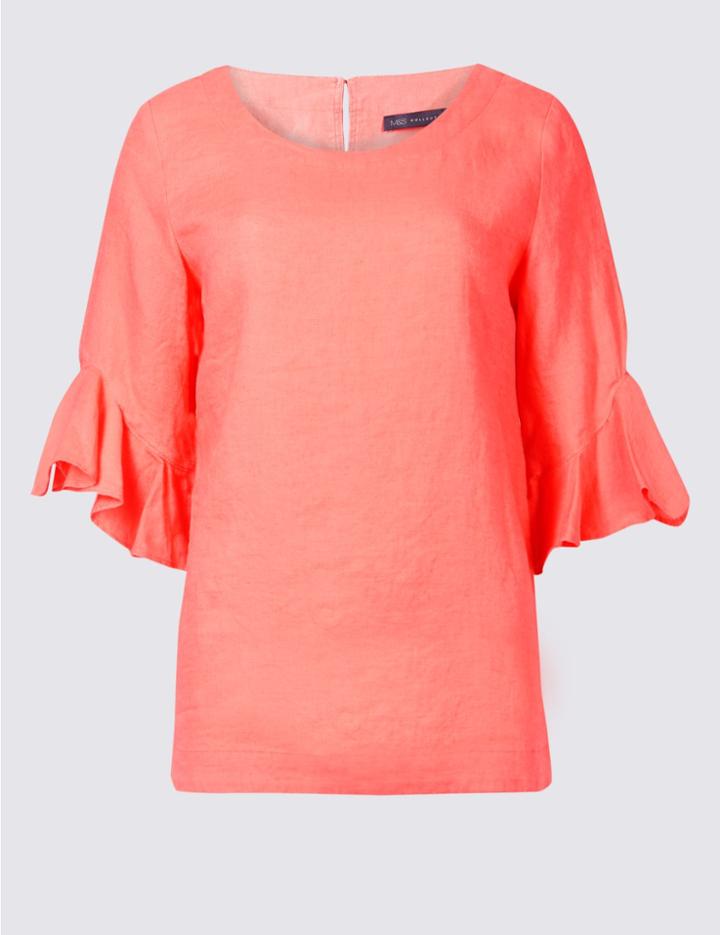 Marks & Spencer Pure Linen Ruffle Sleeve Blouse Watermelon