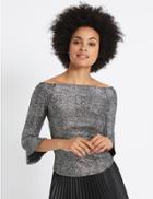 Marks & Spencer Sparkly Flared Sleeve Bardot Top Silver
