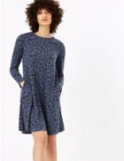Marks & Spencer Animal Print Ribbed Swing Dress Navy Mix