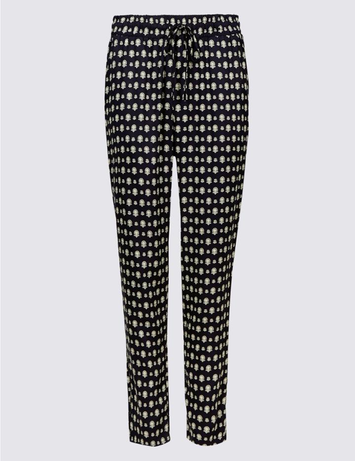 Marks & Spencer Geometric Print Tapered Peg Trousers Black Mix