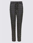Marks & Spencer Geometric Print Tapered Peg Trousers Black Mix