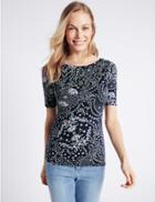 Marks & Spencer Pure Cotton Swirl Print Half Sleeve T-shirt Navy Mix