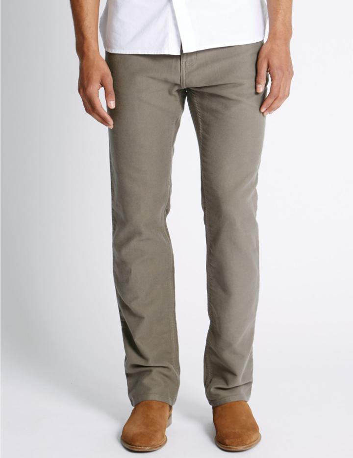 Marks & Spencer Pure Cotton Regular Fit Moleskin Trousers Mole