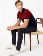 Marks & Spencer Cotton Striped Knitted Polo Shirt Navy Mix