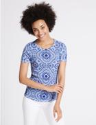 Marks & Spencer Pure Cotton Tile Print Short Sleeve T-shirt Blue Mix