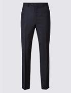 Marks & Spencer Tailored Fit Pure Wool Textured Trousers Navy