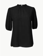 Marks & Spencer High Neck Short Sleeve Shell Top Black