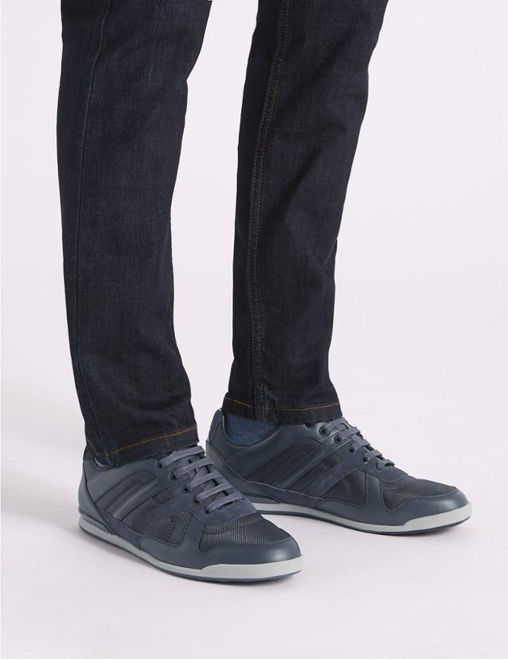 Marks & Spencer Leather Lace-up Fashion Trainers Navy Mix