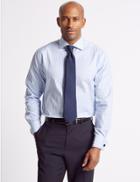 Marks & Spencer 2in Longer Pure Cotton Easy To Iron Shirt Blue Mix
