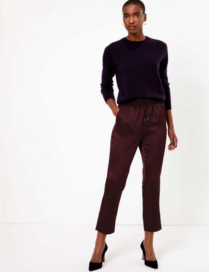 Marks & Spencer Satin Tapered Leg Ankle Grazer Joggers Burgundy