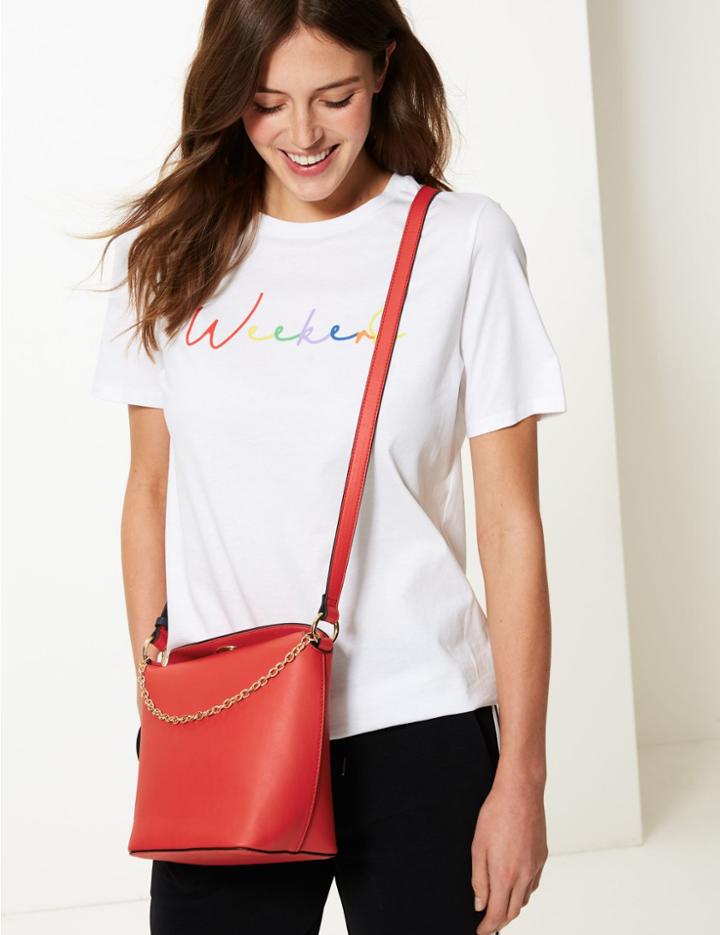 Marks & Spencer Faux Leather Chain Detail Cross Body Bag Red Mix