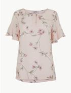 Marks & Spencer Floral Print Ruffle Sleeve Shell Top Light Pink Mix