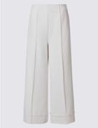 Marks & Spencer Pleated Wide Leg Cropped Trousers Ivory