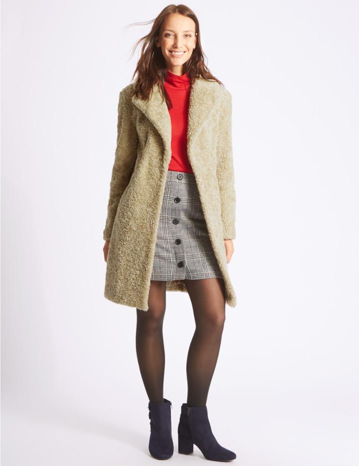 Marks & Spencer Textured Faux Fur Coat Caramel