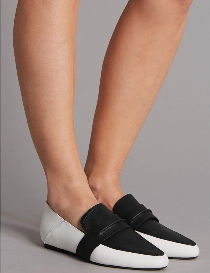 Marks & Spencer Leather Vamp Loafers Black/white