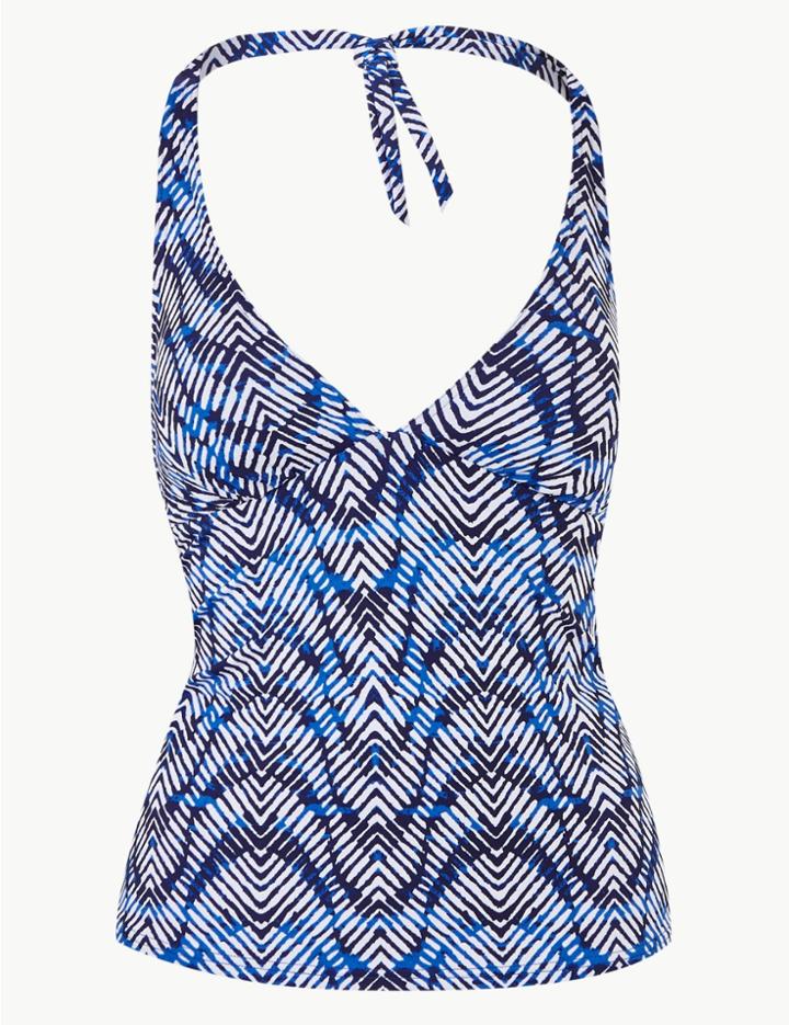 Marks & Spencer Printed Non-wired Halter Neck Tankini Top Blue Mix