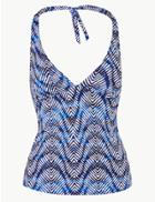 Marks & Spencer Printed Non-wired Halter Neck Tankini Top Blue Mix