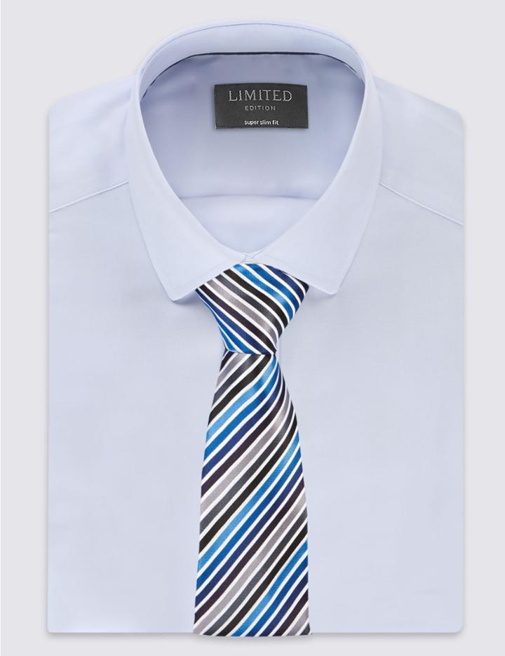 Marks & Spencer Satin Striped Tie Periwinkle