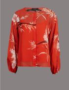 Marks & Spencer Floral Print Round Neck Bubble Sleeve Blouse Flame