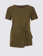 Marks & Spencer Modal Rich Front Tie Twist T-shirt Khaki