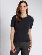 Marks & Spencer Ribbed Round Neck Short Sleeve Jumper Navy