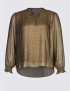 Marks & Spencer Metallic Notch Neck Long Sleeve Blouse Gold