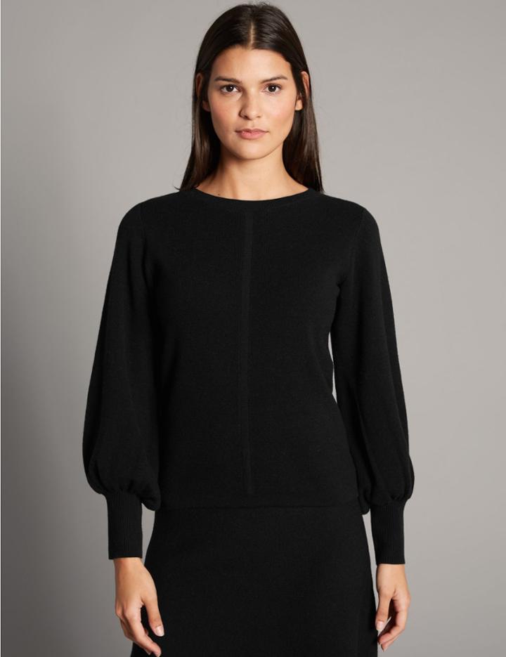 Marks & Spencer Wool Blend Round Neck Bell Sleeve Jumper Black