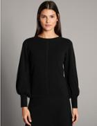 Marks & Spencer Wool Blend Round Neck Bell Sleeve Jumper Black