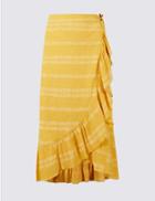 Marks & Spencer Pure Cotton Jacquard Print Full Midi Skirt Yellow