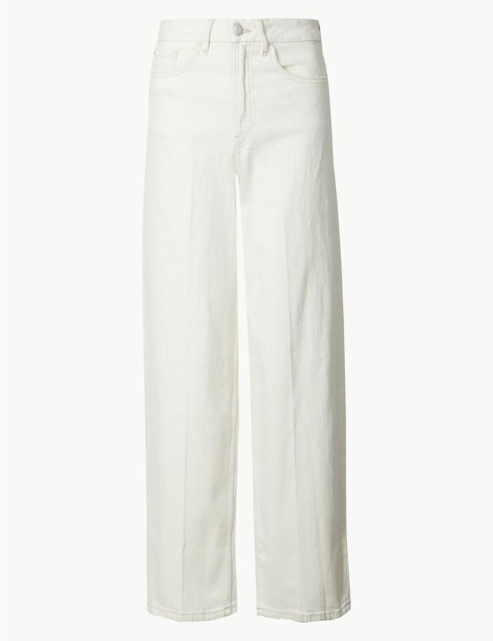 Marks & Spencer Wide Leg Mid Rise Cropped Jeans Ecru