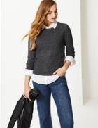 Marks & Spencer Cosy Textured Round Neck Long Sleeve Top Charcoal