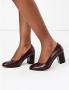 Marks & Spencer Crocodile Print Block Heel Court Shoes Chocolate