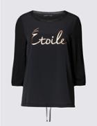 Marks & Spencer Printed 3/4 Sleeve Jersey Top Black Mix